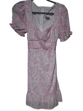 NWT Altar'd State Size Medium Pink White Floral Dress Puffy Sleeves Ruffles